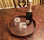 HofferRuffer Top Nocth PU Leather Round Serving Tray, Decorative Serving Tray with Handles, Coffee Tray, Ottoman Tray for Home Or Office, Diameter 14.6-inch, Brown