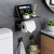 Tindbea Mega Size Toilet Paper Holder with Shelf + Towel Robe Hooks, Adhesive or Screw Wall Mounted Toilet Paper Roll Holder, Stainless Steel Bathroom Hardware Set (Matte Black)…