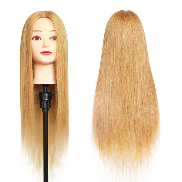 MEIBR Mannequin Head 100% Real Hair Styling Training 24-27inch Manikin Cosmetology Hairdressing Doll With Free Clamp Female+Braid Set (27#)
