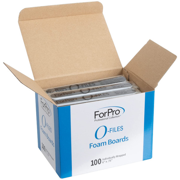 ForPro Professional Collection O-Files Foam Board, Double-Sided Manicure Nail File, 180/400 Grit, Individually-Wrapped, 6” L x .75” W, Black, 100-Count