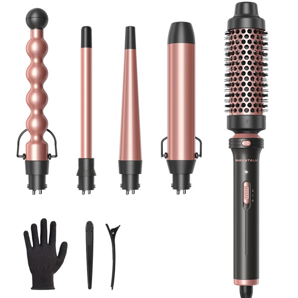 Wavytalk 5 in 1 Curling Wand Set with Thermal Brush & 0.5"-1.25" Barrels