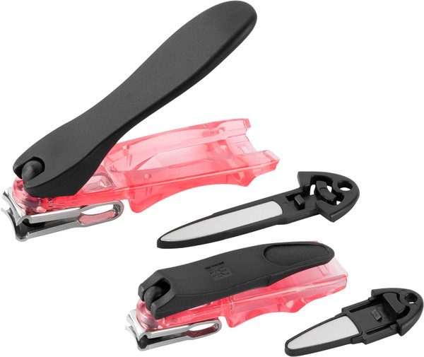 ZWILLING Nail Clippers Gift Set 2 Pieces with Nail Catcher and Integrated Nail File, Extra Sharp and Durable, Red