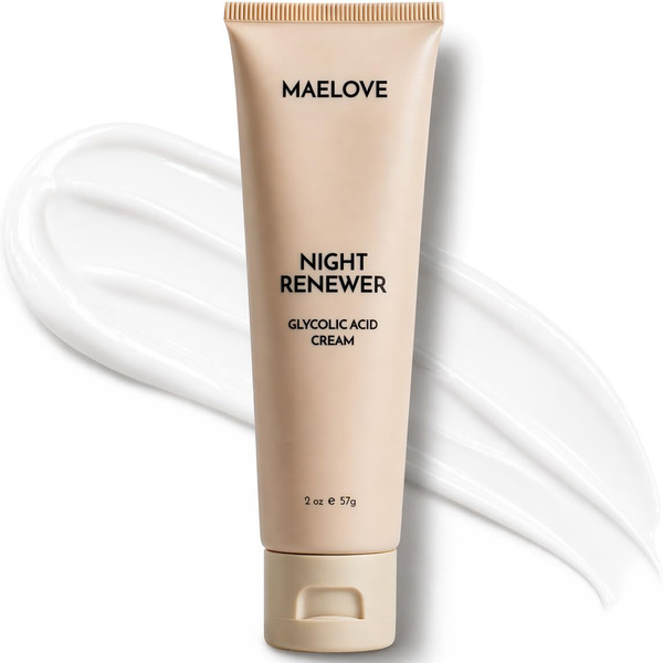 MAELOVE Night Renewer Night Cream with 2-in-1 Glycolic Acid Treatment, Unscented, For Sensitive Skin