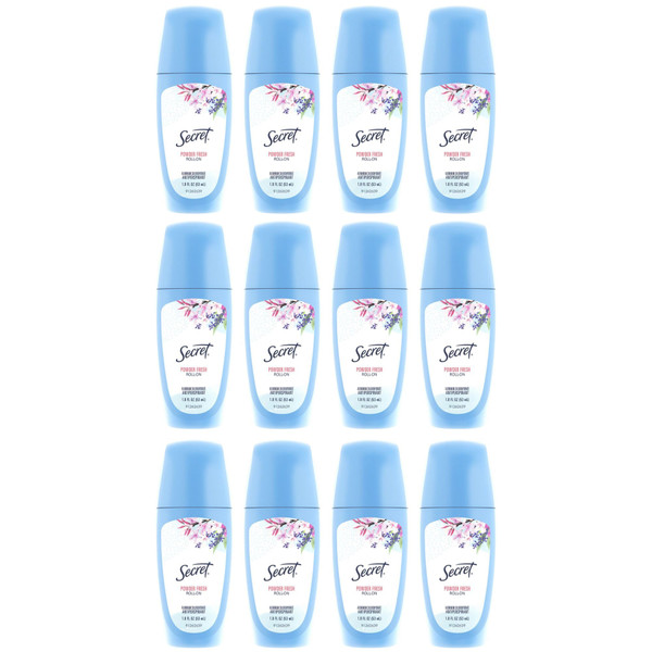 Secret Roll-On Antiperspirant and Deodorant for Women, 24hr Sweat & Odor Protection, PH Balanced Formula, Powder Fresh Scent, 1.8 oz (Pack of 12)
