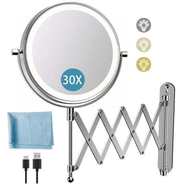 8" Rechargeable Wall Mounted Makeup Mirror Double Sided Magnifying