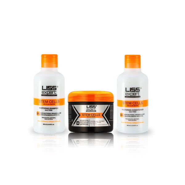 Liss Expert Professional Stem Cells Smoothing Treatment – Frizz-Free Repair & Shine – ONE Shoulder Length Applic– plus salt free shampoo and conditioner