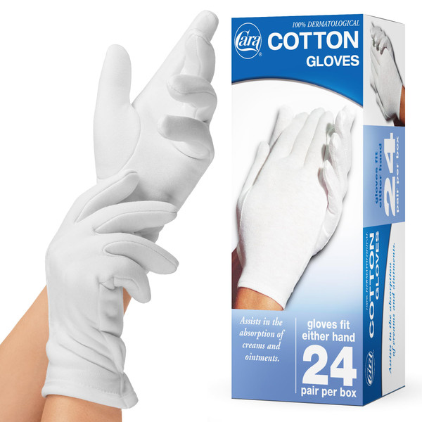 CARA Moisturizing Eczema Cotton Gloves, Large, 24 Pair