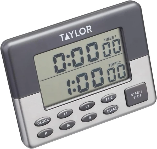 Kitchen Timer, Pro Dual Digital Timer, 24 Hour Timer, Stopwatch and Countdown Function, Grey & Silver