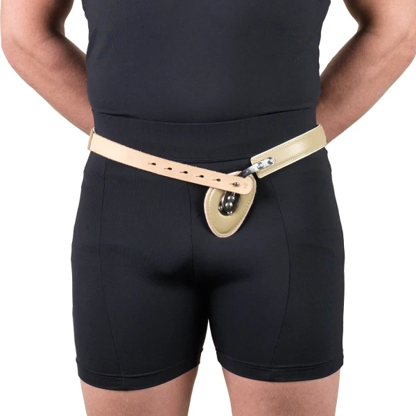 Hernia Truss, Single Spring, Inguinal Pad Compression, Plated Steel Shank, Adjustable, 40 Inch Hip (Left)