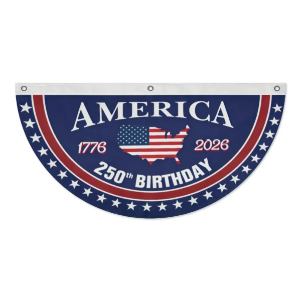 America 250Th Anniversary Patriotic Bunting Flag 1776–2026, Semicircle USA Half Fan Banner for Independence Day, Fourth of July Porch Fence Yard Outdoor Decor, Vintage Stars Stripes Celebration Flag