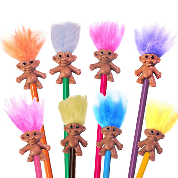 Pack 8 Mini Troll Pencil Toppers with Hair, Vintage Troll Pencil Topper