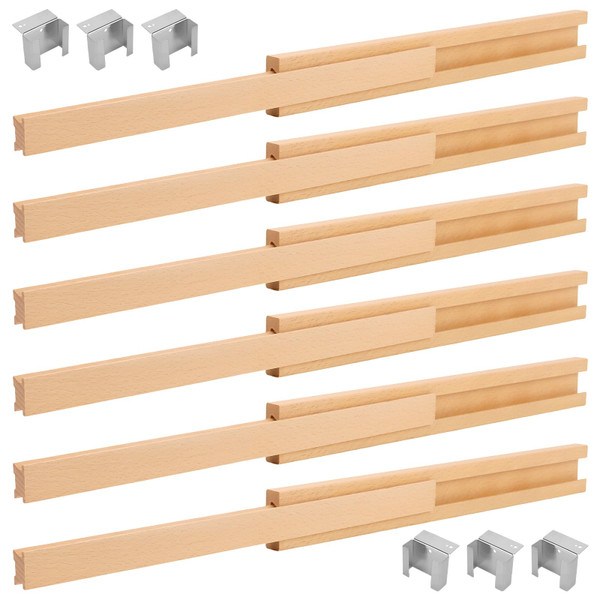 6 PCS 15.7 Inch Wooden Drawer Slides, Classic Wood Center Guide Track with Metal Glides, Dresser Slider Replacement Kit