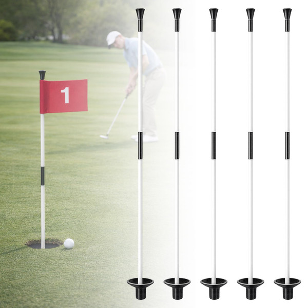 Golf Flagstick with Ball Retrieval Base - Portable Putting Green Flag Stick for Yard, Practice Green, Club, Driving Range, 3FT Height, 5 Pcs
