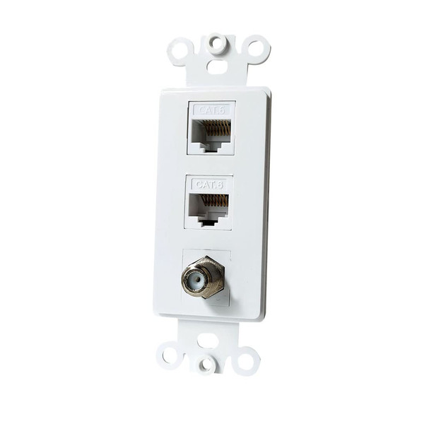 2 Ethernet 1 Coax Wall Plate Insert - Dual CAT6 RJ45 and Single Coaxial Keystone Insert for Midsize/Oversize Faceplate