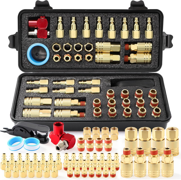 48 Pcs 1/4-inch NPT Air Hose Fittings Coupler Kit Copper Plated 360° Swivel