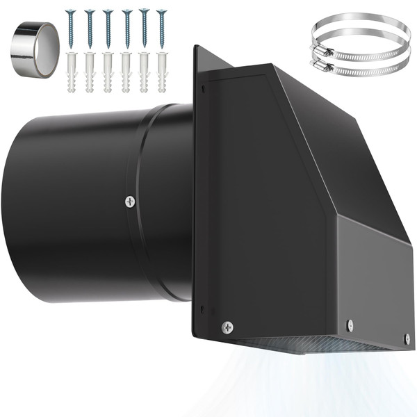 8 Inch Wall Vent Cover with Removable Screen and Damper, Black
