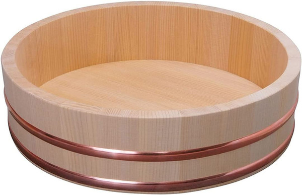 TIKUSAN Wooden Hangiri Sushi Rice Mixing Tub Copper Band Made in Japan Made of Sawara Cypress Sushi Rice Bowl Sushi Oke (13" (33cm))