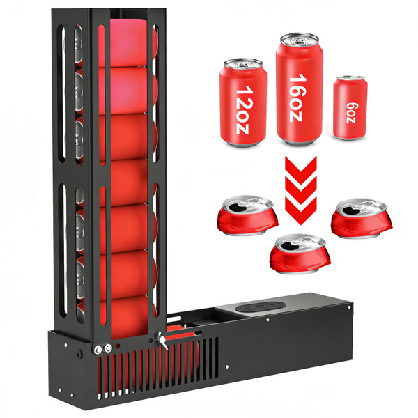 SIXRARI Automatic Electric Can Crusher for Recycling, Heavy Duty Metal Can Smasher with Auto Eject, Holds 8 Cans, Adjustable Bracket for 6/12/16oz Aluminum Cans & Plastic Soda Bottles (Black)
