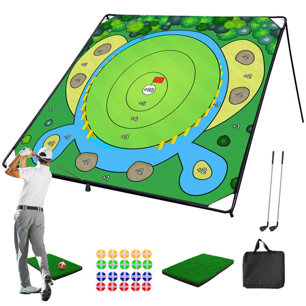 2-in-1 Golf Chipping Game Set, 70"x70" Backyard Golf Game, Outdoor Golf Games | Portable Battle Golf Set Includes 2 Adjustable Golf Clubs for Indoor, Outdoor Lawn Games for Adults and Beginners