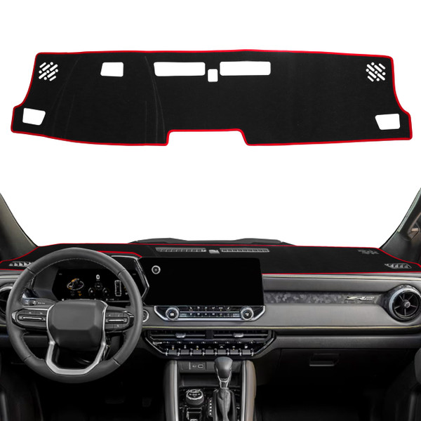 Dash Cover for Chevy Colorado/Gmc Canyon 2023 2024 2025 2026 Dashboard Cover Mat Center Console Non-Slip No Glare Protector Mat Pad Sunshade Interior Accessories for Chevylot Colorado, Red Trim