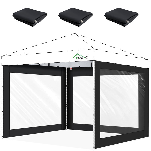 ACEPIC 10x10ft Clear Sidewalls for Canopy,Black(3PCS, No Frame or Top)