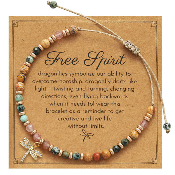 Dragonfly Gifts for Women, Natural Stone Bracelet, Inspirational Gift