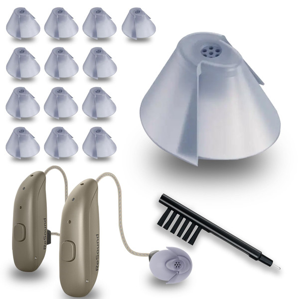 GN Resound Hearing aid Domes Sure Fit Tulip Domes Gray Split Ear Rub Piece Hearing Aid Standard Receiver,Compatible with Resound, Jabra, Phonak & More (Grey, 14 pcs)