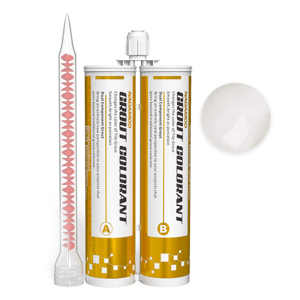 NADAMOO Epoxy Grout Bright Porcelain White, Dual Tubes Waterproof Tile Grout 19oz 400ml, Restore Tile Grout Line for Shower Bathroom Wet Room Kitchen, Caulk Gun NOT Included
