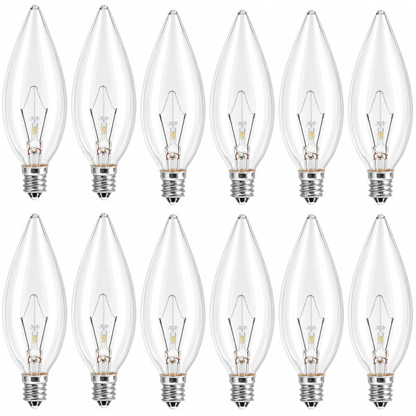 MEQIQTEK E12 60 Watt Incandescent Candle Light Bulbs, Chandelier Light Bulbs for Ceiling Fan, Vanity, Outdoor - Warm White 2500K, 600 Lumen Dimmable B10 Clear Candelabra Base Bulbs (12 Pack)