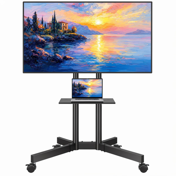 BONTEC Rolling TV Stand with Tilt, Mobile TV Cart for 32–85 Inch TVs, Black