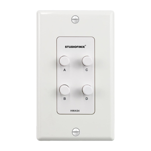 STUDIOFINIX in-Wall 4-Zone A/B/C/D Speaker Selector Switch, 120W Peak Power Per Channel Speaker Controller Box, Controls 4 Pairs of Speakers, Fits Standard Single-Gang Wall Box for Whole-Home Stereo