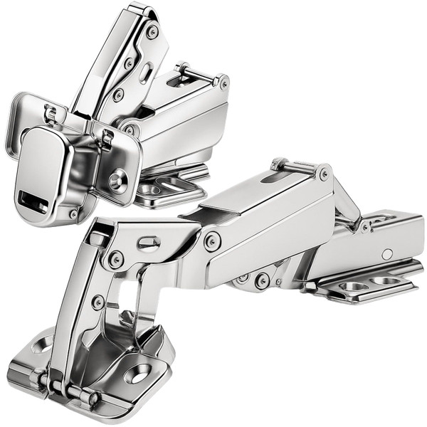 TamBee 175 Degree Hinges Frameless Cabinet Doors Hinges 48mm Concealed Hydraulic Adjustable Soft Closing Nickel-Plated Steel Buffer Dampers for Kitchen Corner, 1 Pair 2Pcs (Full Overlay)