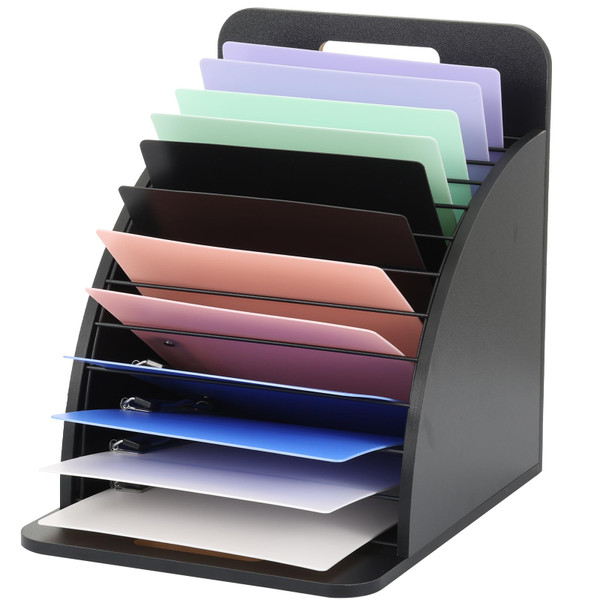Clipboard Holder Wooden Storage Clipboard Holder Rack - with Raised Side Panel Black Clip board Organizer - for Classroom Office School Teacher Organizing (Clip Boards Not Included)