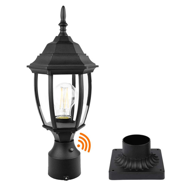 Dusk to Dawn Outdoor Post Light Hardwired 120V, Waterproof Aluminum Pole Light Fixture with Pier Mount Base, Exterior Lamp Post Lantern Head with Clear Glass for Garden Yard Patio Pathway (6 Inch)