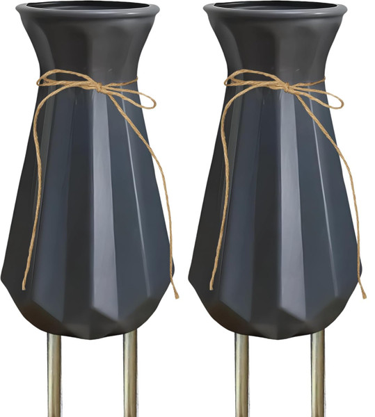 Grave Decorations for Cemetery (2 Pack, Gray) - Weather Resistant Tombstone Vases with Long Metal Stakes - In Ground Floral Markers for Outdoor Gravesite