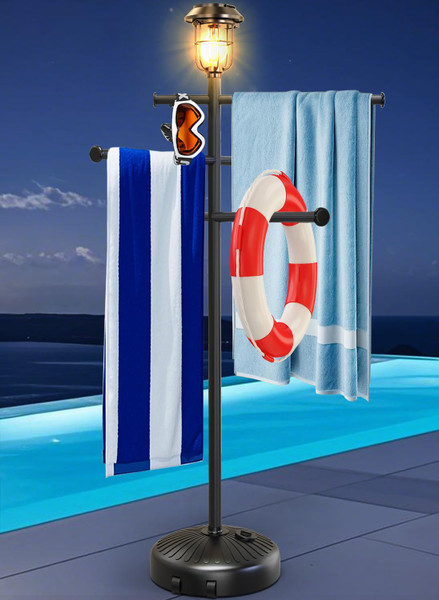 Solar Light Pool Towel Rack with Wheels & Stable Water Base