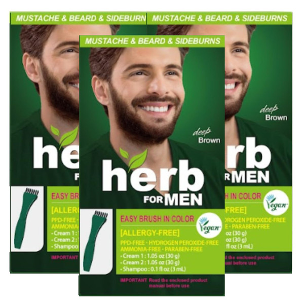 Herb for Men Mustache & Beard Dye (Deep Brown, 3 Pack)