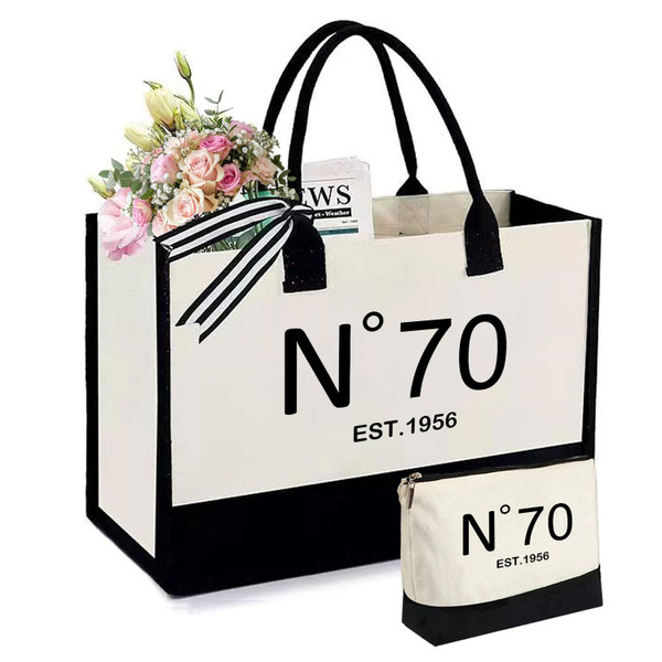 KDBDSYZB 70th Birthday Gifts for Women Canvas Tote Bag, Unique 70 Year Old Birthday Gifts for Wife Mom Sister Aunt Friends Her, 1956 Beach Bag and Cosmetic Bag
