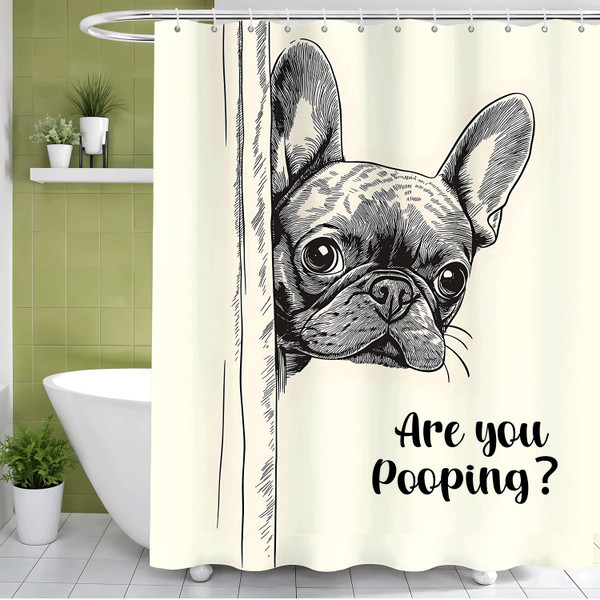 ANNA QUEEN French Bulldog Bathroom Curtain Funny are You Pooping Shower Curtain with Hooks 72 x 72 Inches Bathroom Curtain Decor Shower Curtain Waterproof Machine Washable