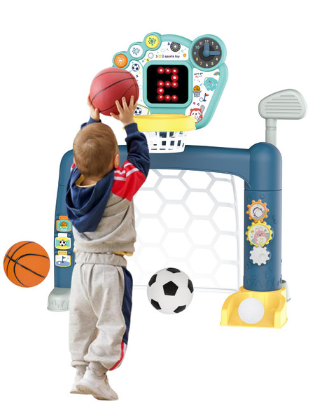 Custer's Night 3-in-1 Toddler Basketball Hoop with LED Scoreboard & Music – Adjustable Height Soccer Goal for Indoor/Outdoor Play, Educational Sports Gift for 1-3 Year Old Boys Girls