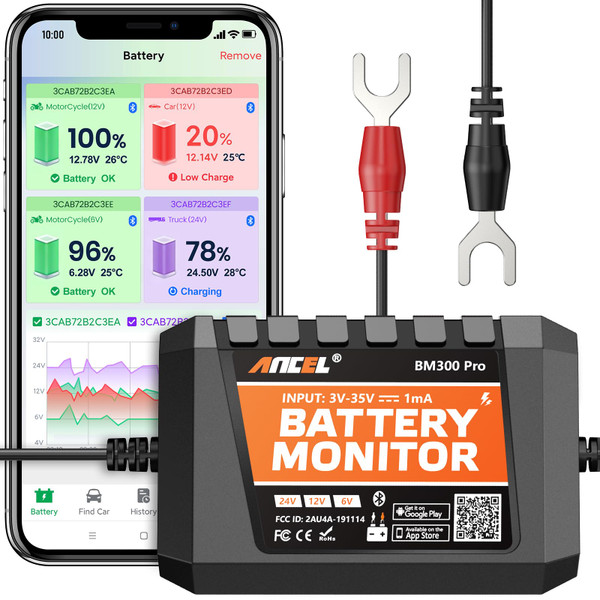 ANCEL BM300 Pro Bluetooth Battery Monitor for 6V, 12V and 24V Systems