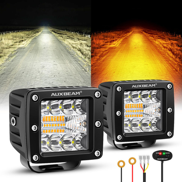 Auxbeam 6 Modes Amber White Series 3-Inch LED Cubes 72W Offroad Pod Lights