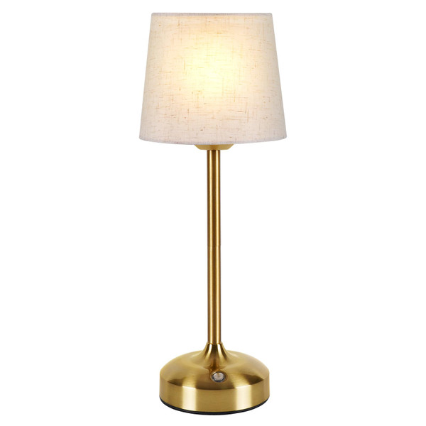 YAYZA! Cordless Table Lamp Adjustable Height Desk lamp, Fabric Shade 7500mAh Rechargeable LED Wireless Touch Night Light Stepless Dimming, 3 Color Temperatures with Edison Bulb (Short Gold - 1 Pack)