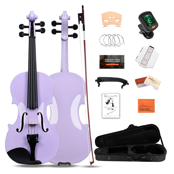 ADM Acoustic Violin for Kids Beginners,1/2 Size Acoustic Violin Fiddle for Teens Students Violin Starter Kit with Hard Case, E-Tuner, Rosin, Shoulder Rest, Bow, Extra Strings, Free Lessons, Purple