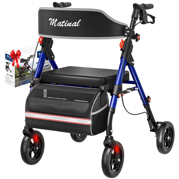 Matinal Walkers for Seniors with seat, Rollator Walker with Seat, Silver