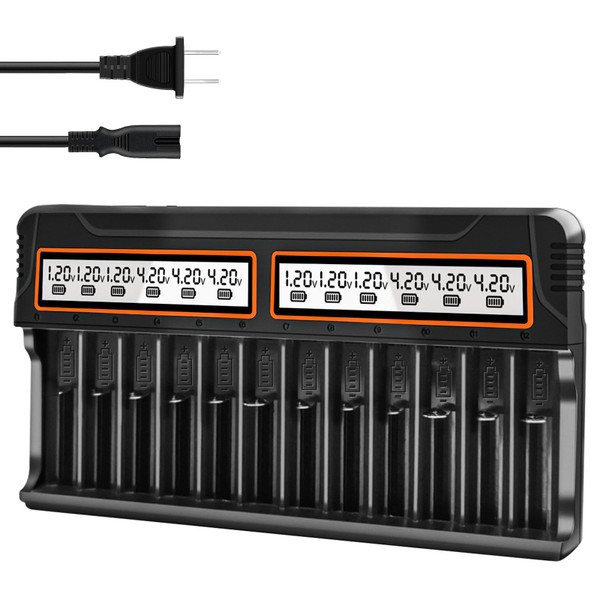 WAVYPO 18650 Battery Charger 12 Bays Smart Universal LCD Charger
