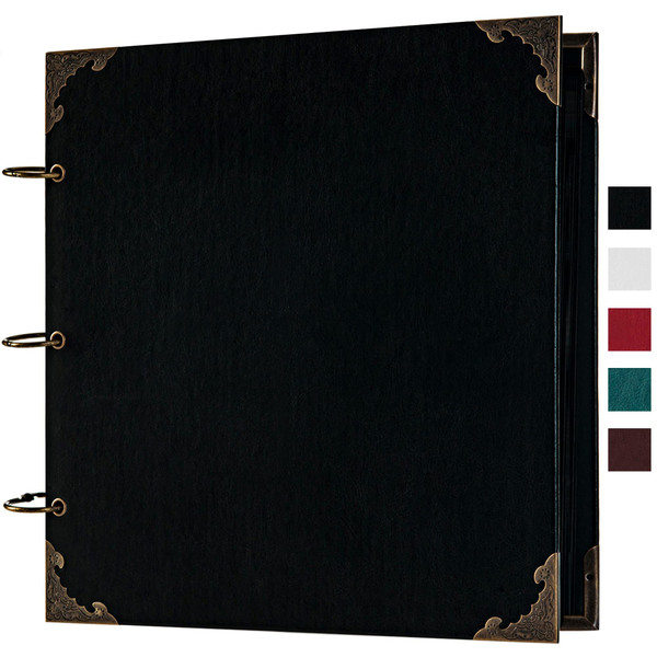 potricher 12 x 12 Inch DIY Scrapbook Album 80 Pages, Leather Cover, Black