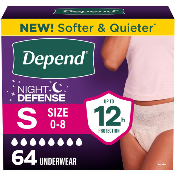 Depend Night Defense Adult Diapers for Women, Small, 64 Count