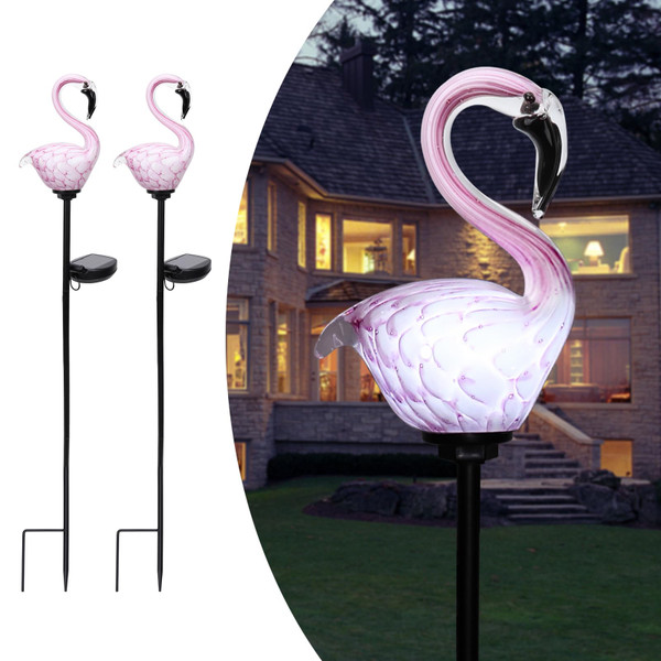Afirst Solar Garden Stake Light, Hand Blown Glass Flamingo for Yard Decor