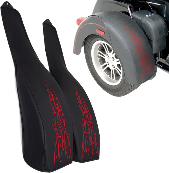 PU Leather Flame Rear Trike Fender Bra for Harley Tri Glide,Red
